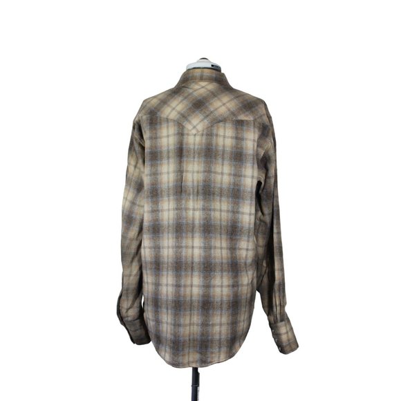 Vintage men's long sleeve button front curved yoke wool shirt XL - Picture 3 of 10